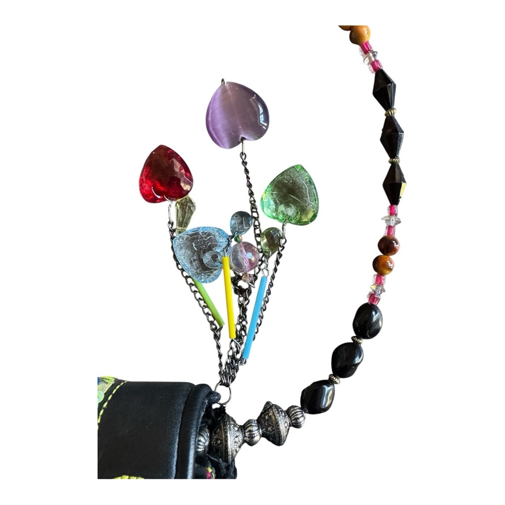 Rare! Vintage Mary Frances Black Shoulder Bag Beaded Colorful Heart Accents - Picture 11 of 17